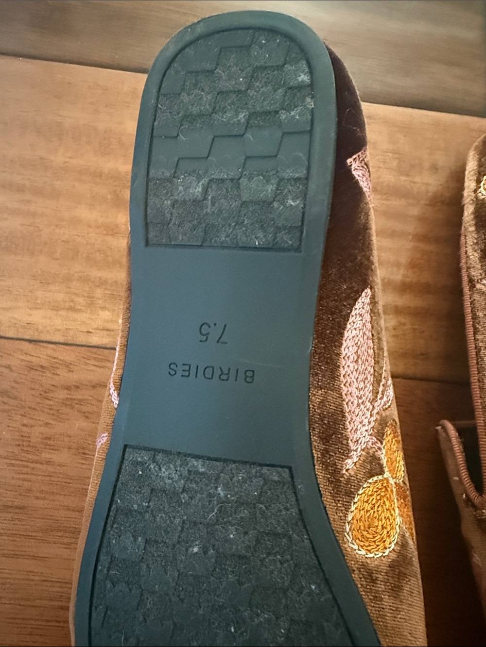 Birdies Brown Velvet Starling Loafers with Pink & Yellow Embroidered Flowers 7.5 - Picture 6 of 8